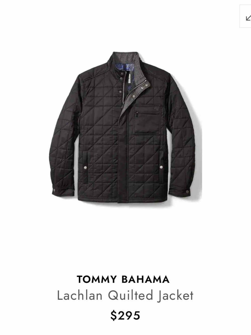 Tommy Bahama Black Quilted Men’s Jacket
